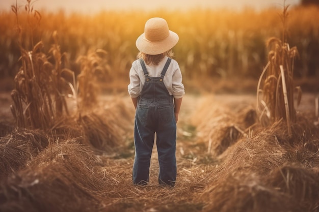 Il campo dell'azienda agricola della ragazza del bambino dell'agricoltore genera Ai