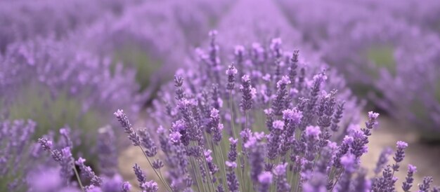 Il campo di lavanda viola fiorisce il paesaggio generativo ai