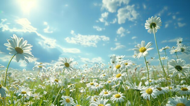 Il campo di margherite contro il bellissimo cielo