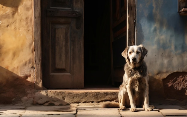 Il cane aspetta il suo padrone davanti a casa IA generativa