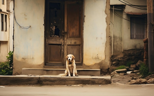 Il cane aspetta il suo padrone davanti a casa IA generativa