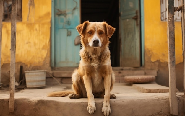 Il cane aspetta il suo padrone davanti a casa IA generativa