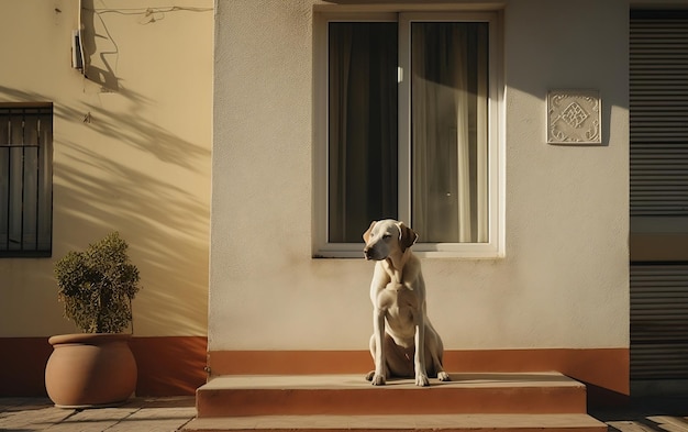 Il cane aspetta il suo padrone davanti a casa IA generativa