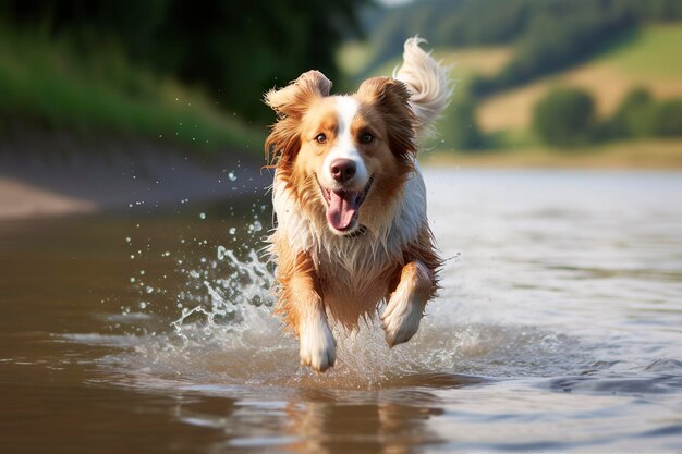 Il cane corre sull'acqua