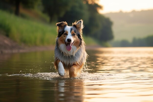 Il cane corre sull'acqua