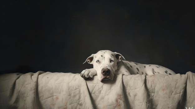 Il cane è sdraiato sul letto.