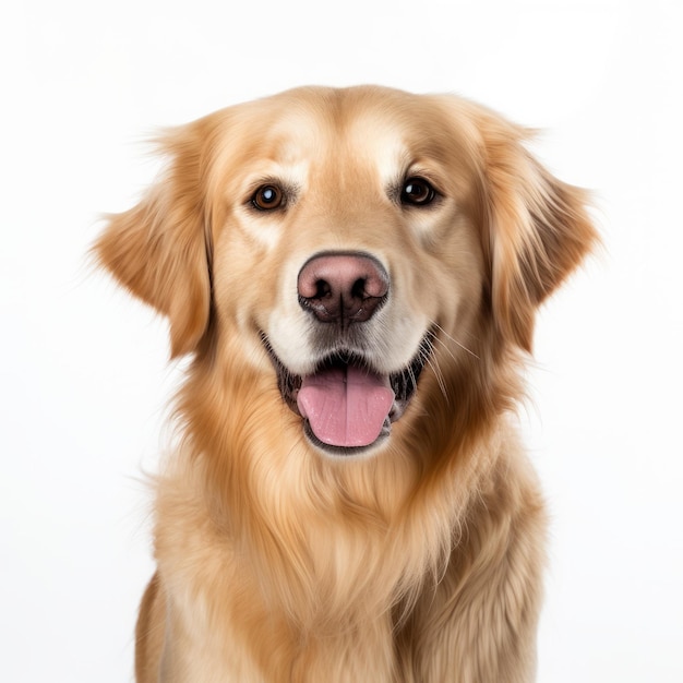 Il cane Golden Retriever isolato su un ritratto di illuminazione bianca ad alta chiave