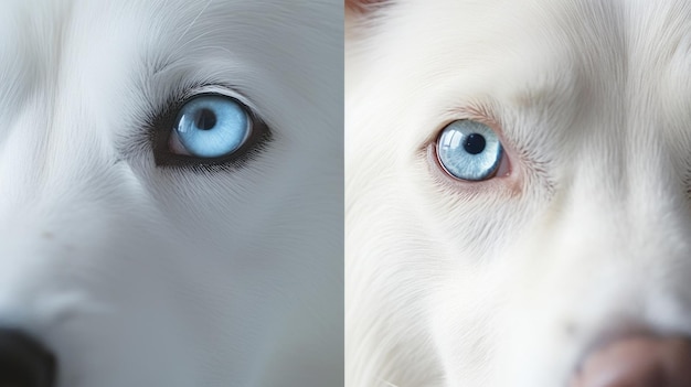 Il cane ha bellissimi occhi azzurri diversi uno sguardo macro generato ai