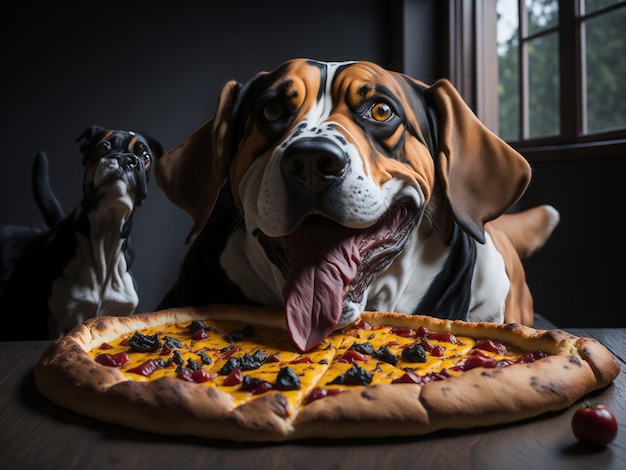 Il cane mangia la pizza generata dall'AI