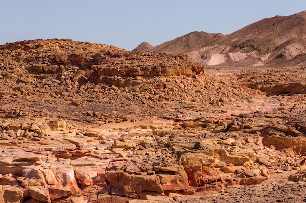 Il Canyon Colorato è una formazione rocciosa sulla penisola del Sinai meridionale (Egitto). Rocce del deserto di arenaria multicolore dello sfondo.