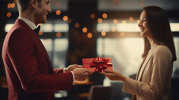 Il capo regala un biglietto regalo di Natale a un collega