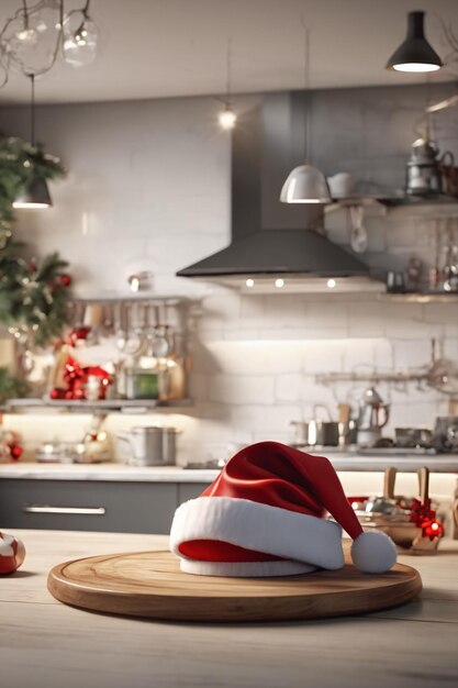 Il cappello di Babbo Natale sopra un tavolo in cucina Carta da parati natalizia