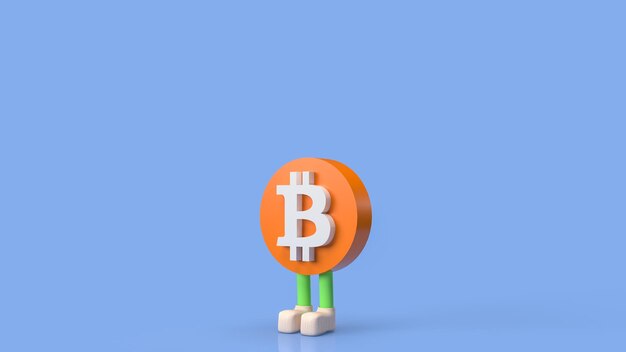 Il carattere del simbolo bitcoin su sfondo blu per il rendering 3d di concetti aziendali o tecnologici