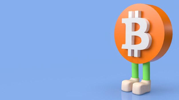 Il carattere del simbolo bitcoin su sfondo blu per il rendering 3d di concetti aziendali o tecnologici