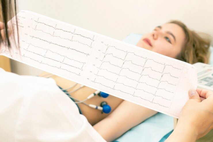Il cardiologo medico guarda la stampa del cardiogramma