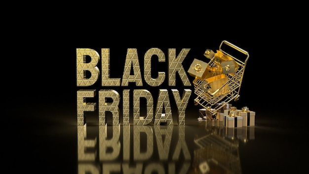 Il carrello dell'oro per il rendering 3d del concetto di Black Friday