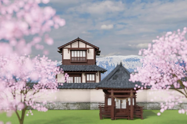 Il castello del Giappone e la fioritura dei ciliegi nelle stagioni primaverili di sakura Architettura del Giappone o della Corea