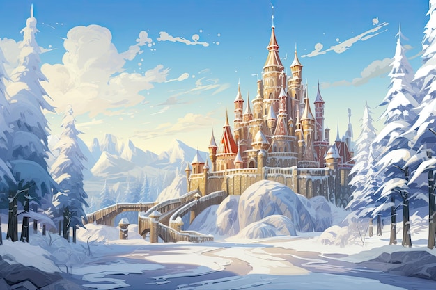 Il castello di favola di Babbo Natale in Lapponia illustrazione