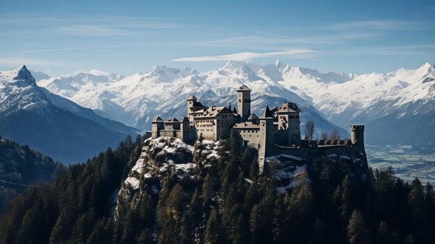 Il castello in cima alla montagna innevata