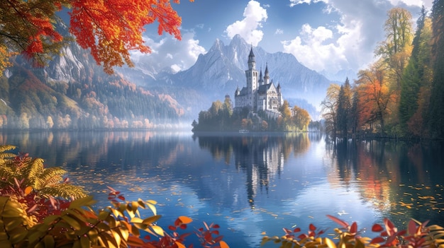 Il castello magico del racconto delle fate sul lago Il castello dei racconti delle fate nel lago