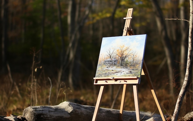 Il cavalletto in legno rustico e la sua tela