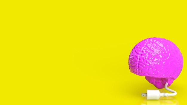 Il cervello rosa e la spina elettrica bianca per il rendering 3d di concetti creativi o aziendali