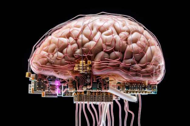 Il cervello umano collegato a circuiti elaborati e microchip