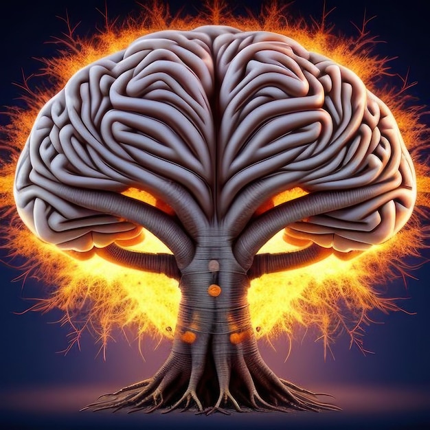 Il cervello umano con la pressione psicologica fulminea da stress emicrania brucia il trauma generato dall'IA