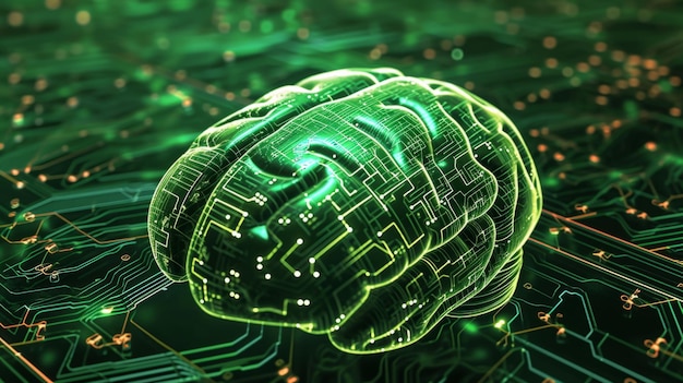 Il cervello umano fatto di microcircuiti Intelligenza artificiale e Big Data Processore di computer nel f