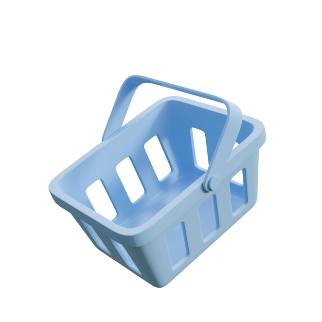 Il cestino della spesa blu di stile minimo isolato su fondo bianco 3d rende l'illustrazione