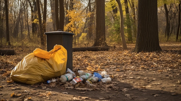 Il cestino è pieno di immondizia e rifiuti nel parco Inquinamento ambientale