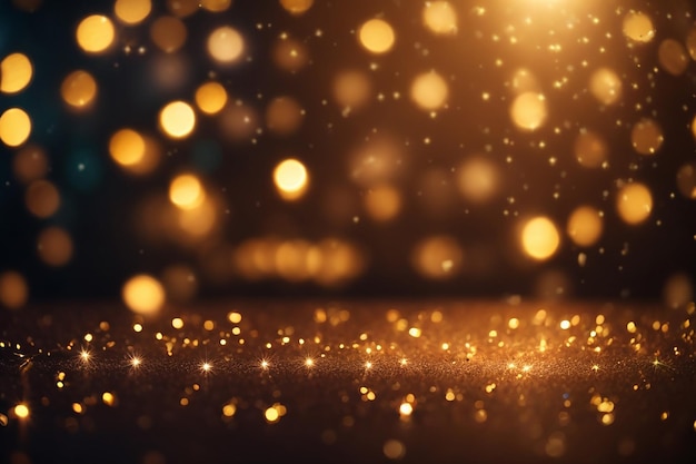 Il chiarore delle luci incandescenti brilla sullo sfondo dorato del bokeh