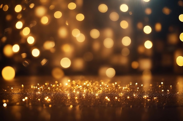 Il chiarore delle luci incandescenti brilla sullo sfondo dorato del bokeh