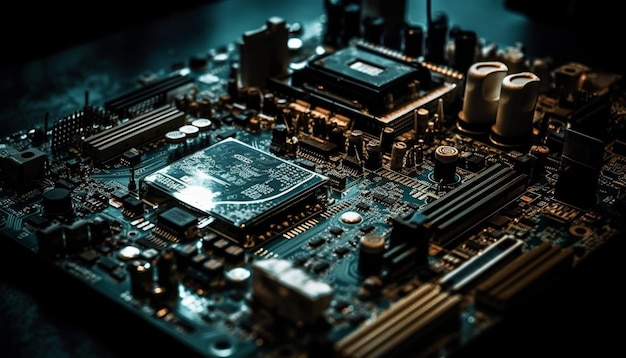 Il chip informatico futuristico controlla circuiti complessi, l'avanzamento della tecnologia di alimentazione generato dall'AI