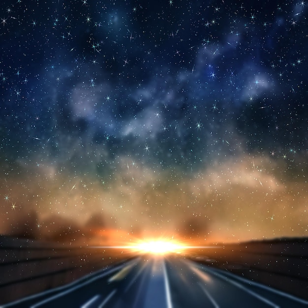 il cielo blu notturno stellato e il raggio del tramonto razzi nebulosa via lattea, paesaggio naturale