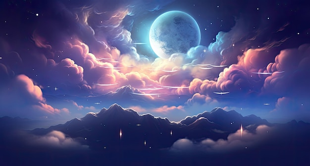 Il cielo con bellissime nuvole e luna