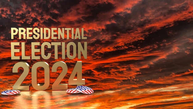 Il cielo crepuscolare e l'oro testo elezioni presidenziali 2024 per il concetto di voto rendering 3d