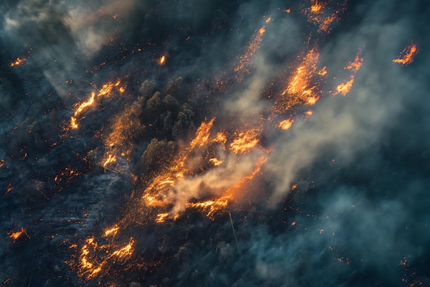 Il cielo dell'inferno: un'affascinante vista aerea di un'esplosione di fuoco