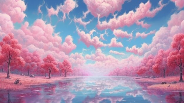 Il cielo ha soffici nuvole rosa IA generativa