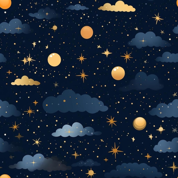 Il cielo notturno con la luna e le stelle.