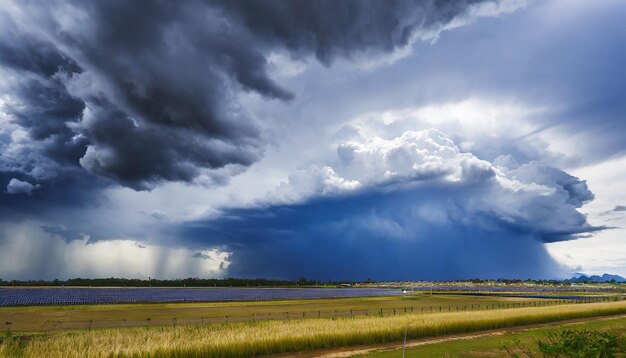 Il cielo scuro con nubi pesanti che convergono e una violenta tempesta prima della pioggia