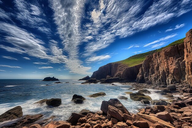 Il cielo sopra le scogliere rocciose della costa