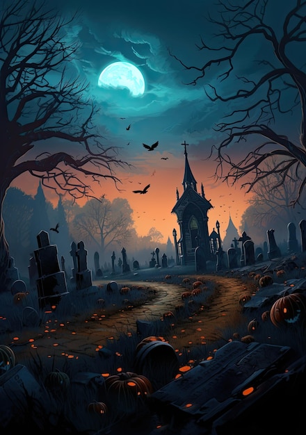 Il cimitero e la casa spaventosi dell'illustrazione della copertura dello sfondo spaventoso di Halloween