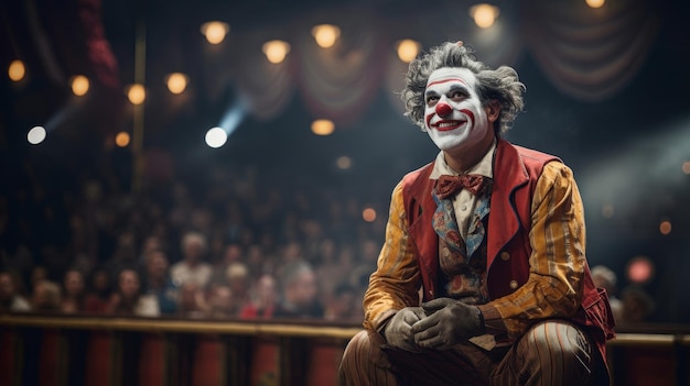 Il clown intrattiene il pubblico dei Giochi del Circo con l'umorismo slapstick