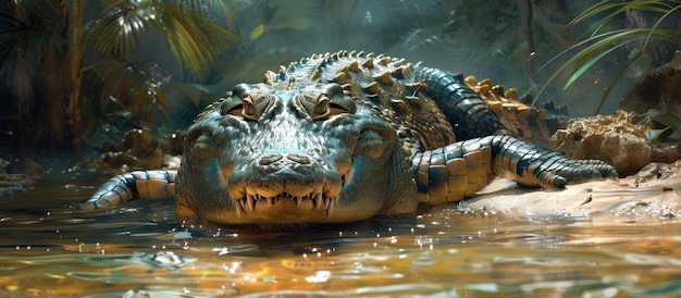 Il coccodrillo del Nilo che si riposa sull'acqua