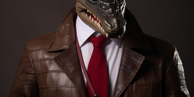 Il coccodrillo indossa una cravatta rossa