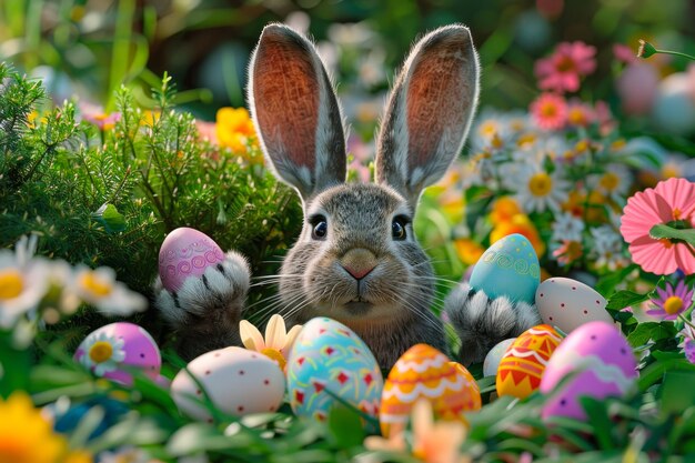 Il colorato coniglietto di Pasqua con le uova decorate