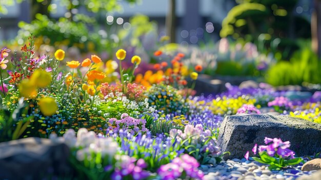 Il colorato giardino di fiori in piena fioritura sul tetto dell'università