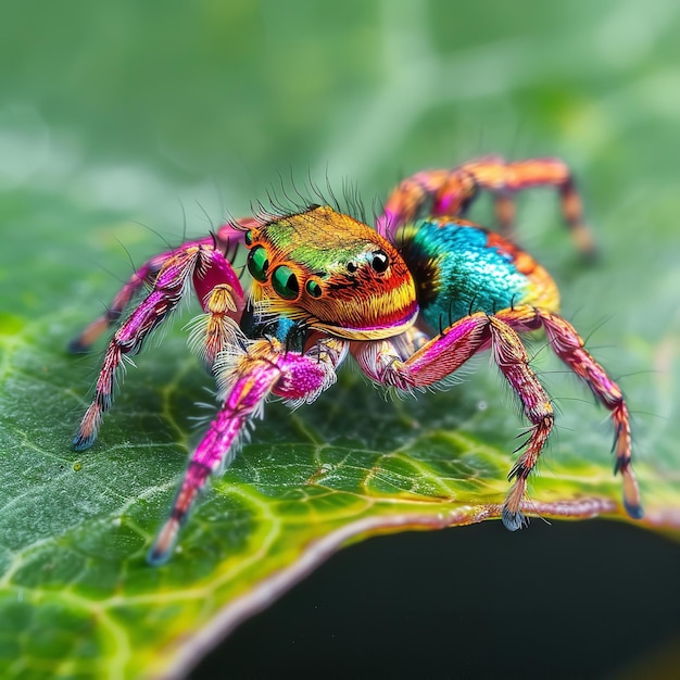 Il colorato ragno che salta su una foglia verde Ai generative