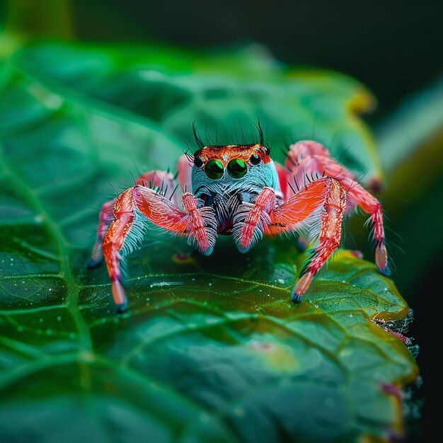 Il colorato ragno che salta su una foglia verde Ai generative